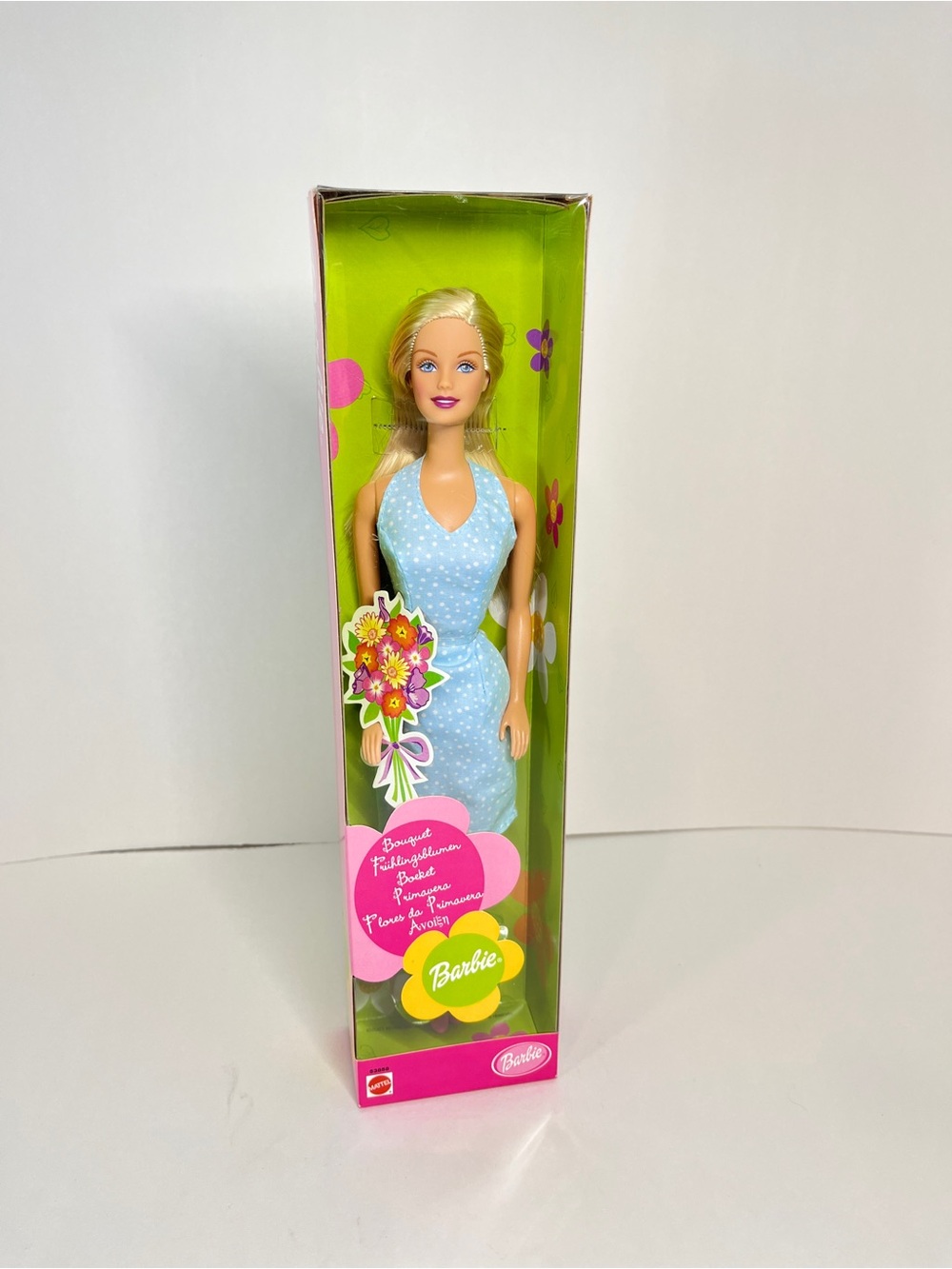 Vtg 2001 Y2k Barbie Doll NIB Bouquet Flowers Blue Polka Dot Dress Fashion Avenue